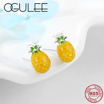 

Fruit Enamel Earrings 925 Sterling Silver yellow pineapple stud Earrings for women Accessories luxury Party Fine Jewelry Gift