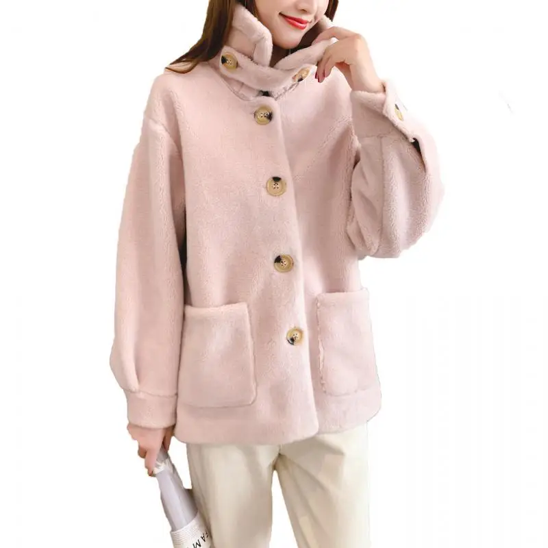 Новое поступление, однотонное пальто из искусственного меха, верхняя одежда для женщин, винтажное Свободное пальто с длинным рукавом, куртка для женщин размера плюс