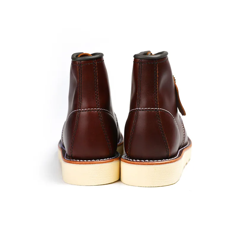 Yomior New Designer Vintage Men Shoes Wings Genuine Leather Ankle Boots Mens Dress Boots Goodyear Welted Red Motorcycle Boots