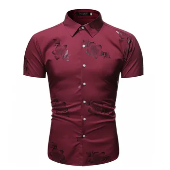 

Men Beach Floral Shirts Summer Casual Short Sleeve Gold Stamping Printing Button Down Shirt Top Male Printed Plus Size #4.1