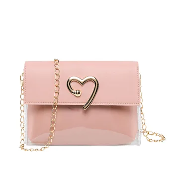 

Heart-Shaped Decorative Covering Lid Shoulder Transparent Different Size Bags Gel Bag Autumn New Mobile Phone Bag PU handbag