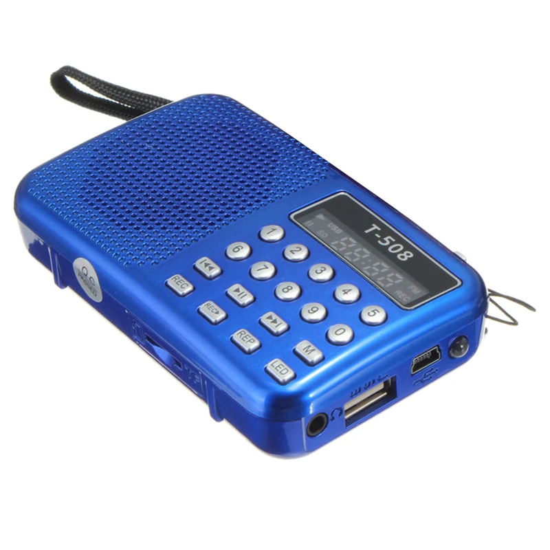 T508 мини портативный светодиодный светильник стерео fm-радио MP3 музыкальный плеер TF USB динамик, синий