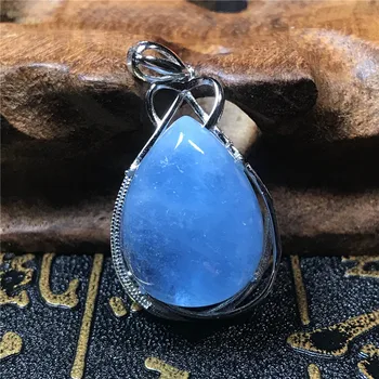 

Genuine Blue Aquamarine Pendant For Women Lady Crystal Water Drop 30x20x12mm Beads Natural Stone Necklace Pendant Jewelry AAAAA