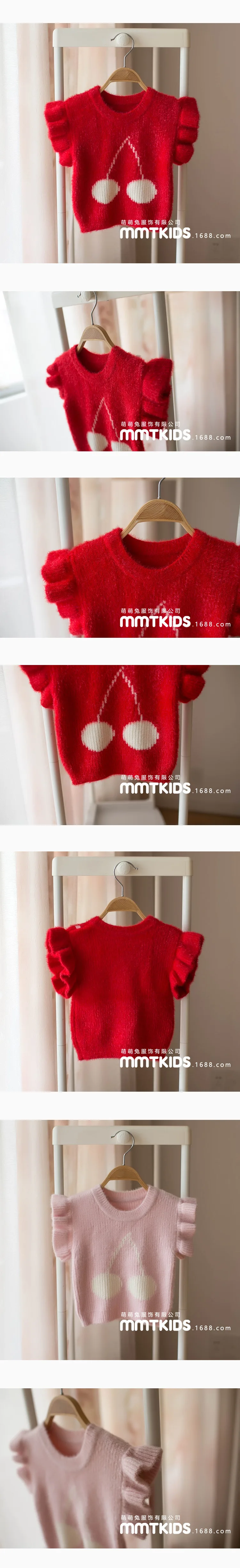 Mmtkids/ детская одежда в Корейском стиле; сезон осень-зима; Детский свитер для девочек; Милая вишневая жилетка; жилет; H561