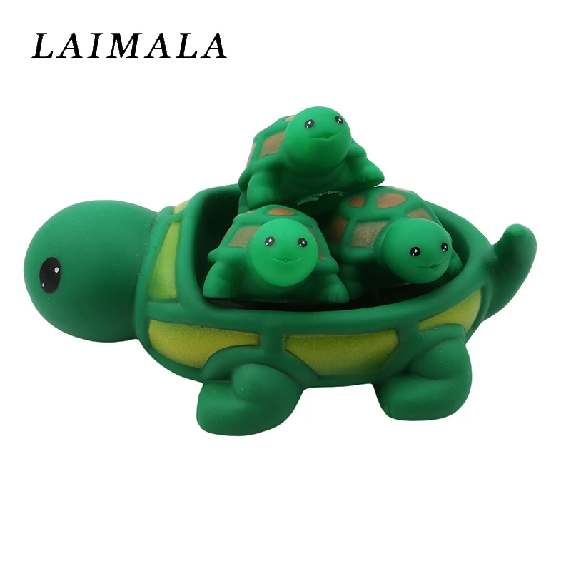 Красочная мягкая плавающая резиновая утка Сжимаемый писклявый звук игрушка для купания детские игрушки для ванной смешанные животные игрушки для плавания - Цвет: 4pcs tortoise