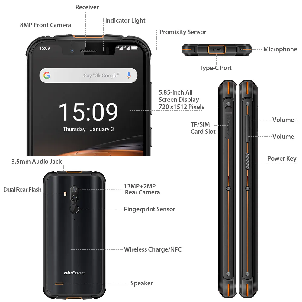 Ulefone Armor 5S водонепроницаемый IP68 NFC прочный смартфон MT6763 Otca-core Android 9,0 4 Гб 64 Гб Беспроводная зарядка 4G LTE мобильный телефон