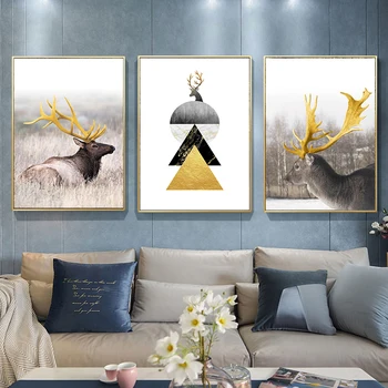 

Modern Abstract Poster Geometric Pattern Antlers Stag Animal Wall Art Canvas Painting Nordic Picture Living Room Decoration