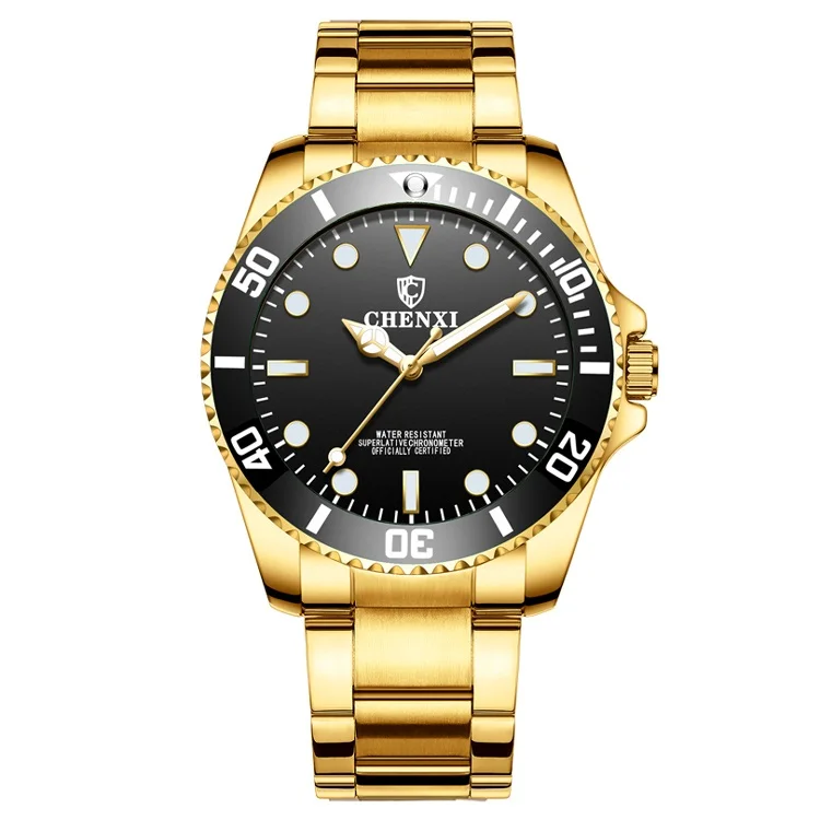 Модные мужские наручные часы люксовый бренд часы CHENXI из нержавеющей стали мужские часы золотые мужские наручные часы зеленый Wach horloge heren - Цвет: 166085AGoldenBlack
