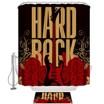 

Electric Guitar Bathroom Mat With Shower Curtain Bathroom Accessory Sets 2 Piece Bathroom Set Shower Curtain Sets