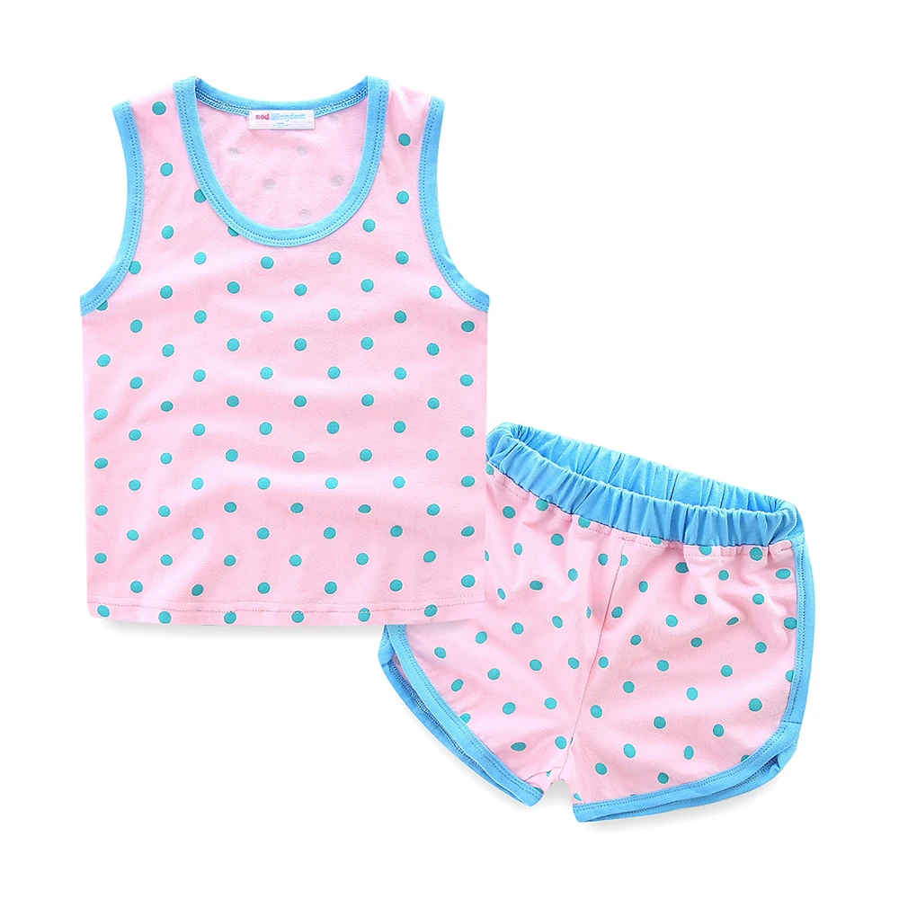 Комплект для маленьких девочек LittleSpring жилет и шорты в горошек без рукавов летняя