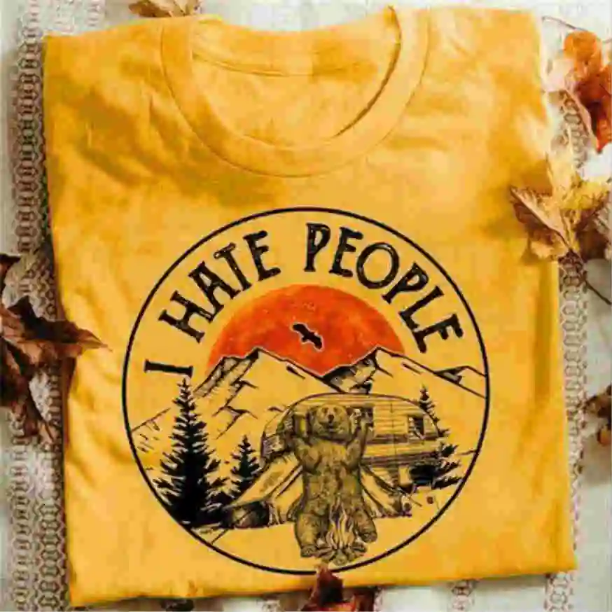 

Bear Camping I Hate People Men T-Shirt Cotton S-6Xl Gold Free Shipping Funny Tops Tee Shirt