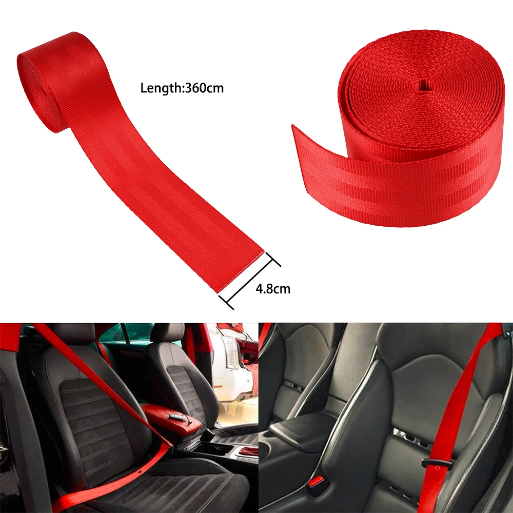 

H2CNC Car 3.6M Seat Belt Webbing Polyester Seat Lap Retractable Nylon Safety Strap FOR Universal