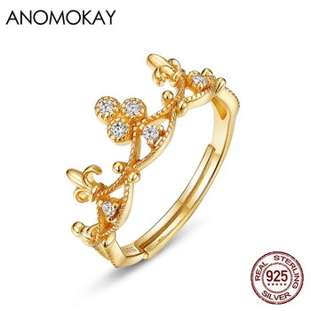 

Anomokay Trendy Gold Color Plum Crown Rings for Lovers Mom Girl Gift Genuine 925 Sterling Silver Adjustable Ring Fine Jewelry