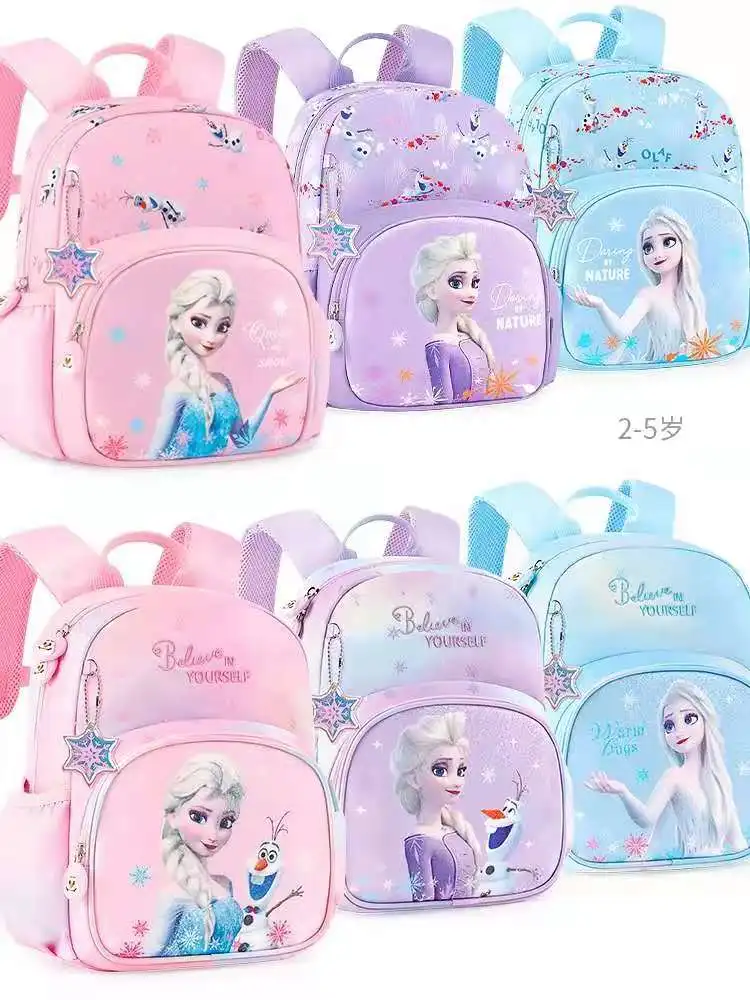 Disney Kindergarten Backpack For Girls Elsa Anna Student Shoulder Orthopedic Bag Super Light Large Capacity Kids Gifts Mochila