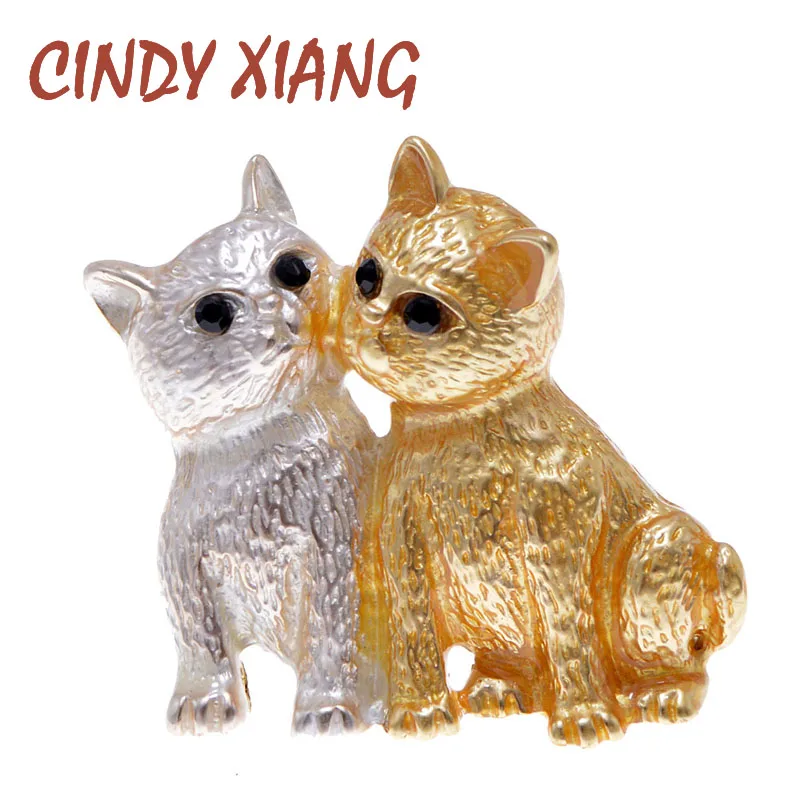 Женские эмалированные Броши CINDY XIANG кошки с надписью Double Kitty Kiss Pin модный