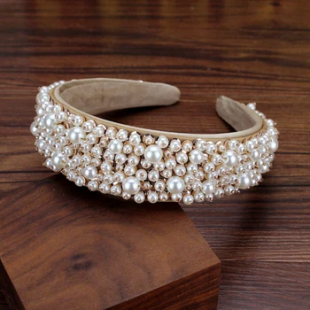 Fasce per capelli da sposa con perle piene fatte a mano per donne Fascia per capelli con perline Accessori per capelli da sposa eleganti per ragazze