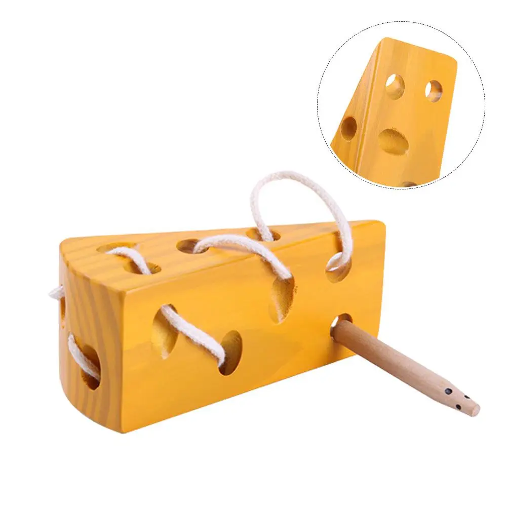 

Early Childhood Education Toys Threading Cheese Mouse Wearing Cheese Wooden Baby Puzzle Threading Toy Threading Game