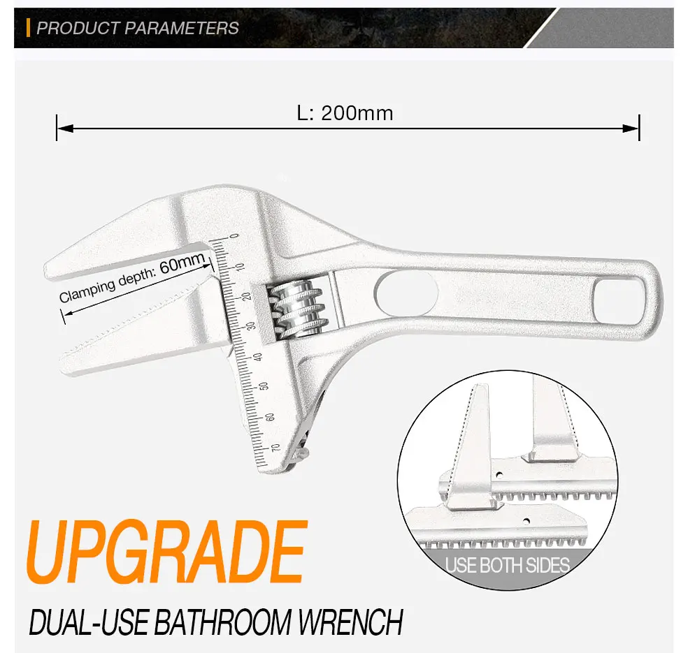 Многофункциональный универсальный гаечный ключ с короткой ручкой, большой гаечный ключ для ванной комнаты, регулируемый инструмент для ремонта из алюминиевого сплава