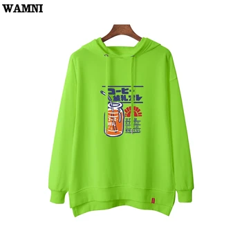 

WAMNI Brand 2019 Fashion Avocado Green Hoodies Women Casual juice Print High Quality Streetwear Pullovers Winter Kawaii Hoodie