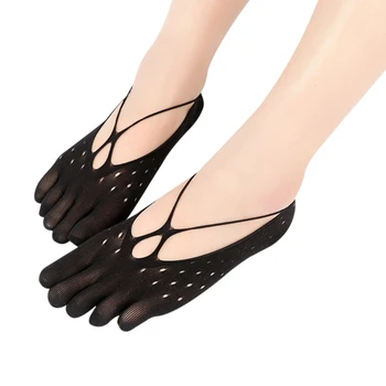 

2 Pairs Women Velvet Toe Socks Non Slip Breathable Full Five Finger Socks Low-cut Liner Socks d88