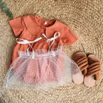 

ins Baby Girls Romper With Tulle Mesh Top Summer Cotton Baby Jumpsuits 6-24 Month Wholesale