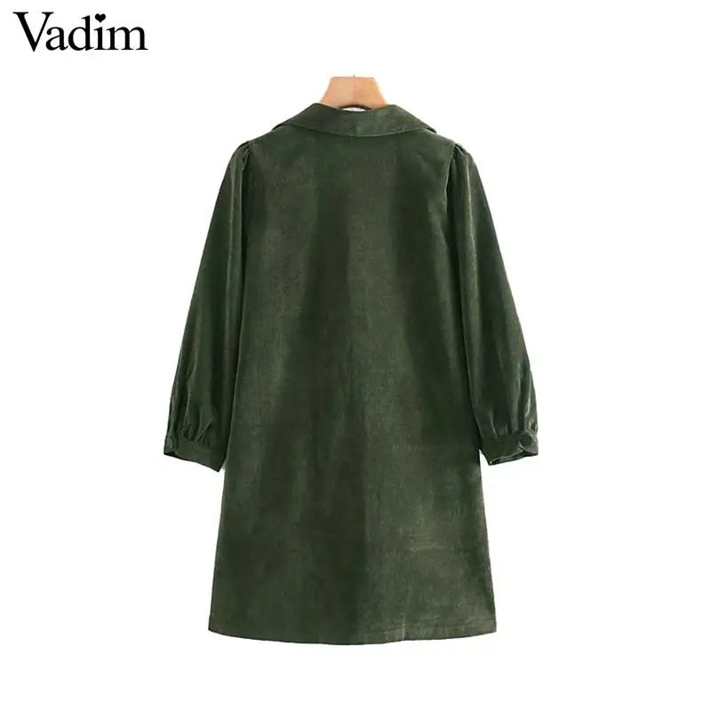 Vadim женское винтажное вельветовое мини-платье с карманами и длинным рукавом, прямые женские повседневные стильные платья vestidos QC957