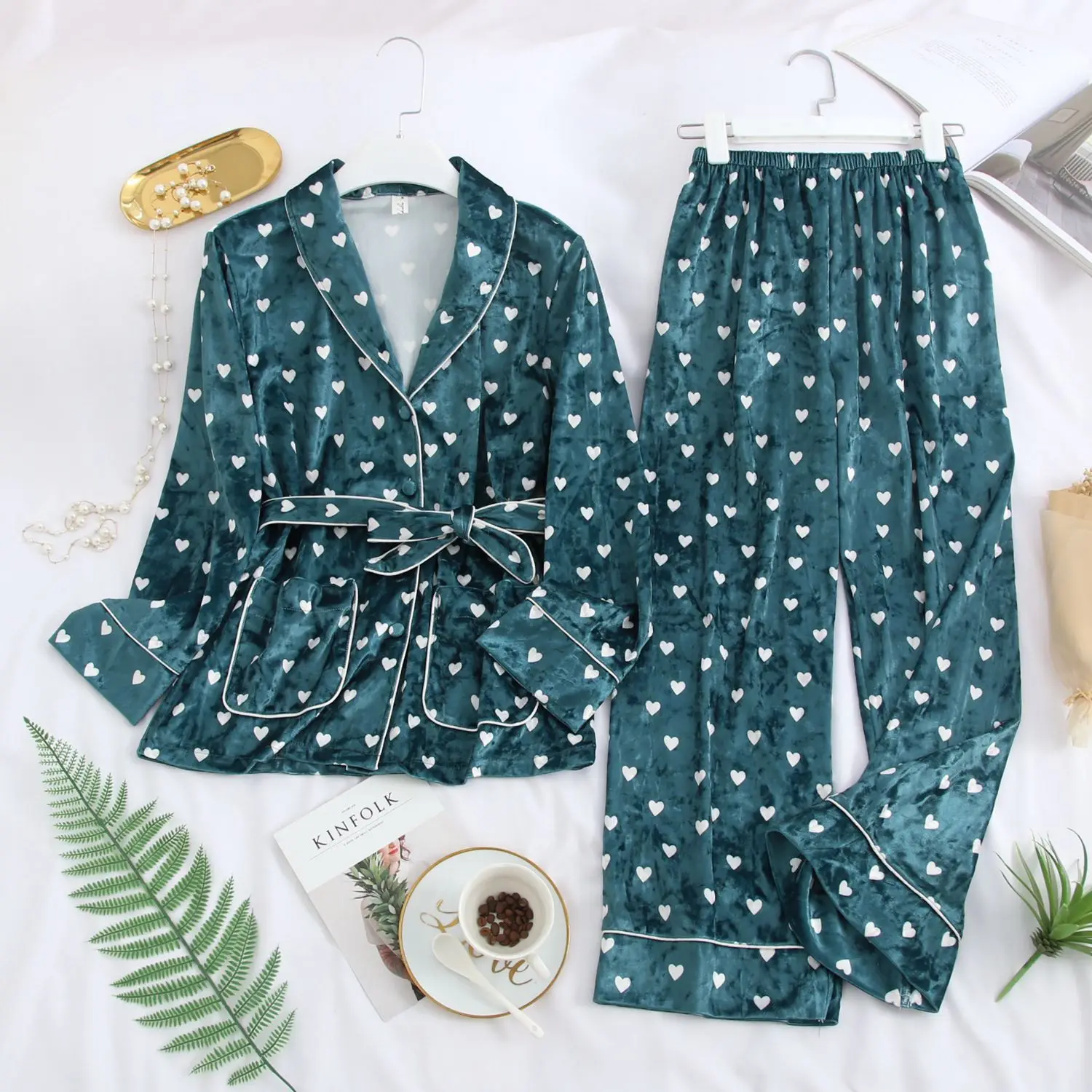 MECHCITIZ осень-зима теплый пижамный комплект Для женщин детский Золотая Бархатная