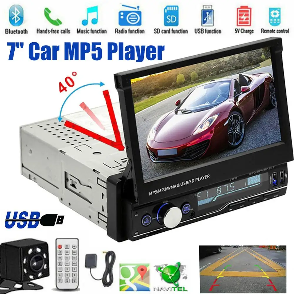 

T100 Car Stereo MP5 Multimedia Player 7" Retractable Car Stereo Din Car MP5 Player Support Mobile Interconnection