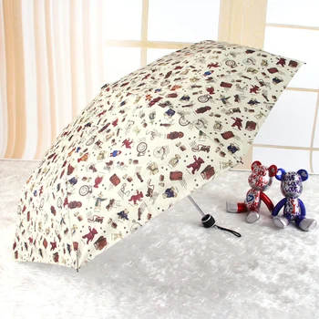 

UV Protect New Wonderful Animal Parasols Silver Three Folding Umbrella Non Automatic Folding Sun UV Rain Anti Small New Travel