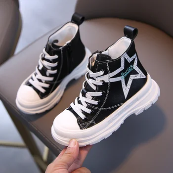 

New Autumn Fashion Kids boots Girl boys leather Shoes High top sneakers Children Shoe Kids Martin Boots for boy Flats