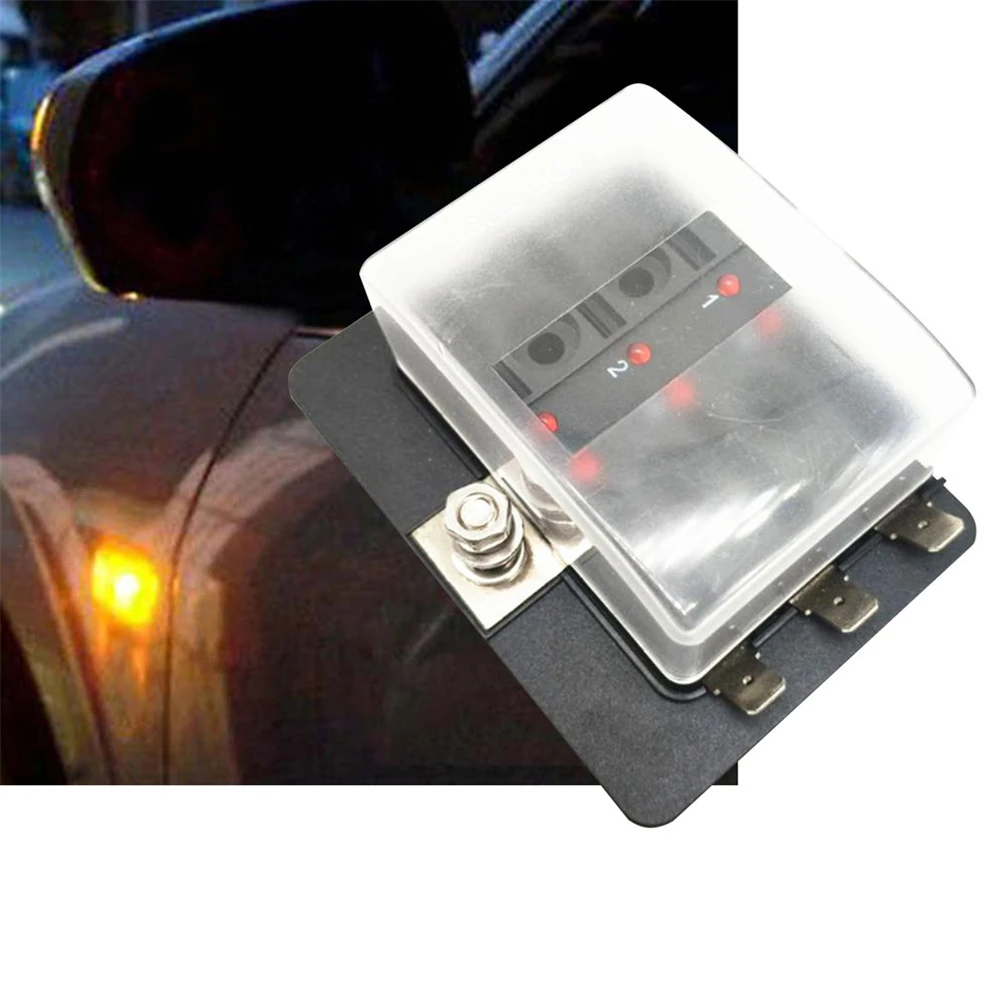 Fuse Holder Car Fuses Kit Fuse Box Holder Fuse Box Circuit Adapters and Fuse Set Plastic Cover 6 Ways Blade Fuse Block 12V 32V Fuse Box Holder With LED Indicator Light for Auto Car Marine