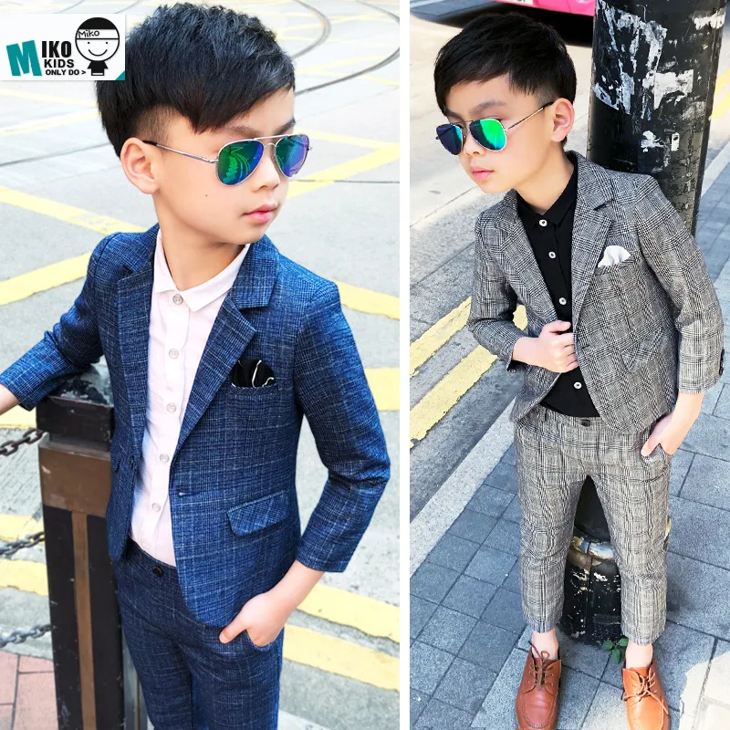 Kids Blazers Boys Formal School Suits for Weddings Boys Plaid Blazer Pants 2pcs Tuxedo Kids Prom Party Dress Clothing Sets