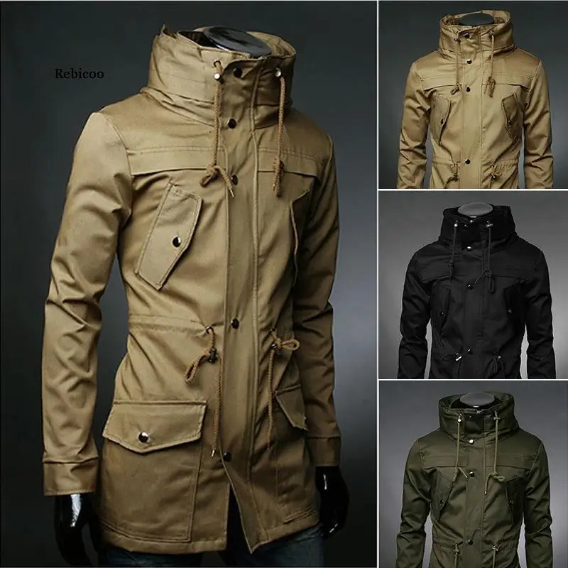 Men-England-Style-High-Collar-Jacket-Trench-Army-Green-Business-Casual ...