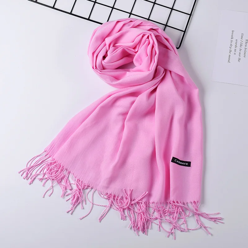 Light Pink 200*70 см 250 г зимний супер толстый шарф 37 сплошной цвет двухсторонний имитация кашемира шарф женская большая шаль нагрудник одеяло шарф - Цвет: Light Pink