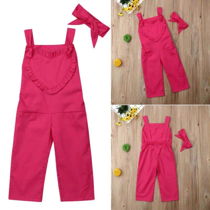 

pretty girl summer fashion clothing solid sleeveless romper kids baby cool clothes solid bow headband sets 2pcs 6M-4T