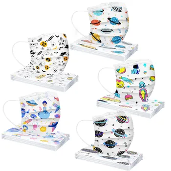 

50PCS Child Kids Disposable Face Masks 3 Layer Anti-Dust Pollution Masks Fabric Meltblown Dustproof Cartoon Dog Cat Mask