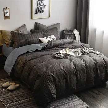 

2/3pc US size duvet cover set grid bed linen blue microfiber green pink bedcloth drop shipping wholesale hotel bedding set solid
