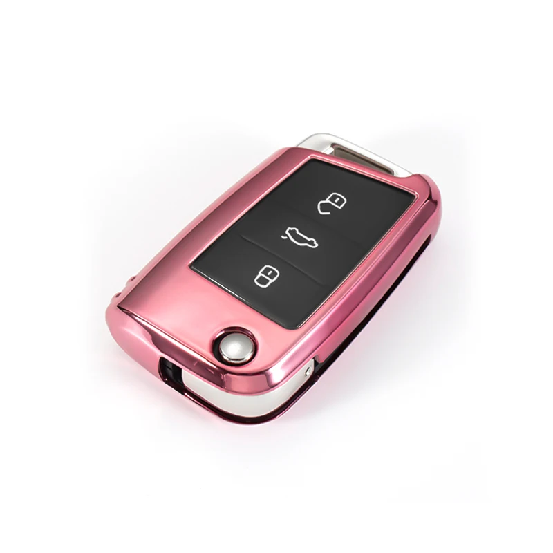 Мягкий чехол для ключей автомобиля из ТПУ с дистанционным управлением для Volkswagen VW Tiguan MK2 Passat CC B7 B8 для Skoda Superb A7 - Название цвета: B-pink