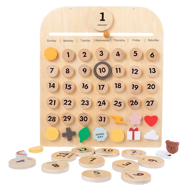 Wooden Desk Calendar Date Days Weather Montessori Learning Calendar Homeschool 6