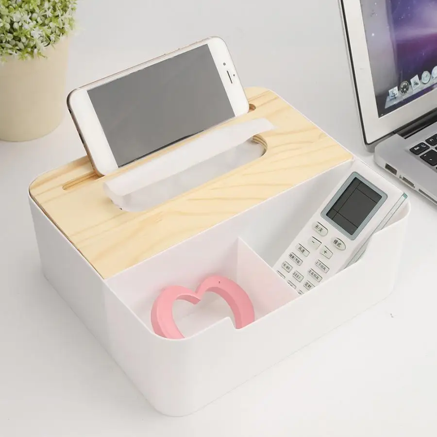 Plastic Tissue Box Pratical Home Office Desktop Remote Control Storage Box Napkin Paper Extraction Holder Box with Lid