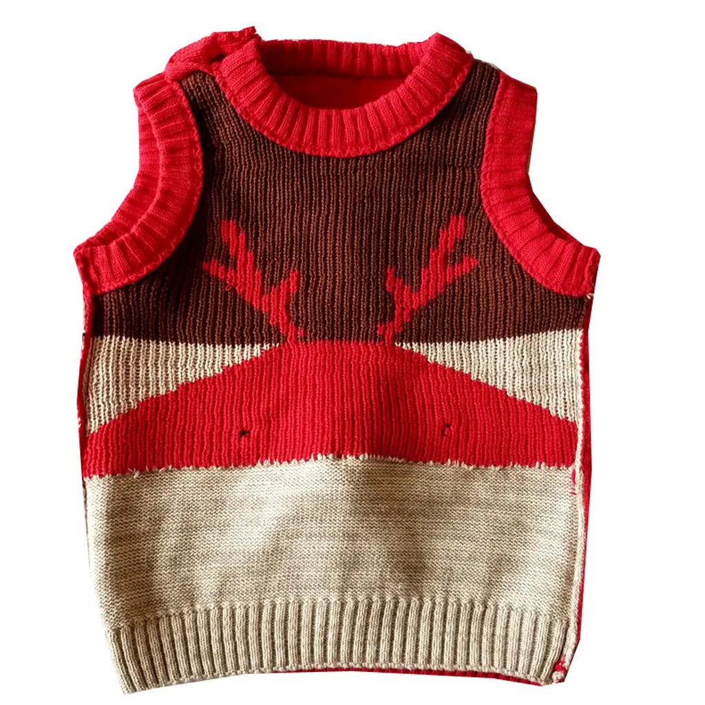 Зимний свитер с рождественским оленем для маленьких мальчиков и девочек, вязаный теплый жилет, Рождественская одежда