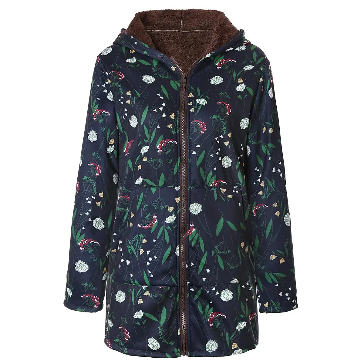 

Ms hot style long-sleeved compound zipper hooded thickening cotton-padded clothes amazon printed A long cotton coat