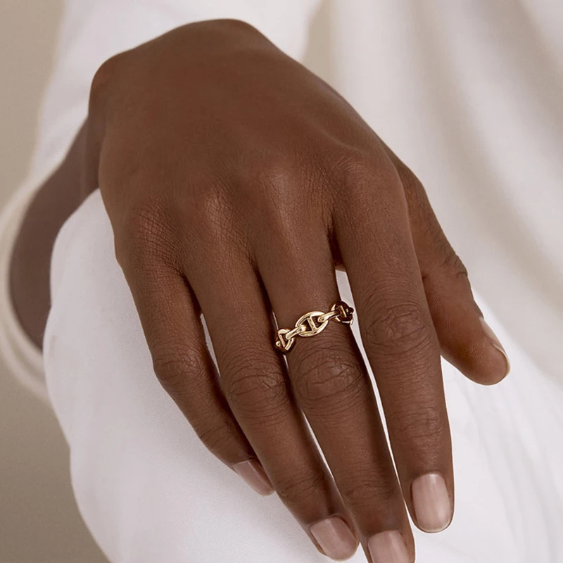 

Peri'sBox 2 Designs Cut Out Three Layered Chain Rings Multi Link Irregular Open Rings for Women Minimalist Rings Adjustable 2019