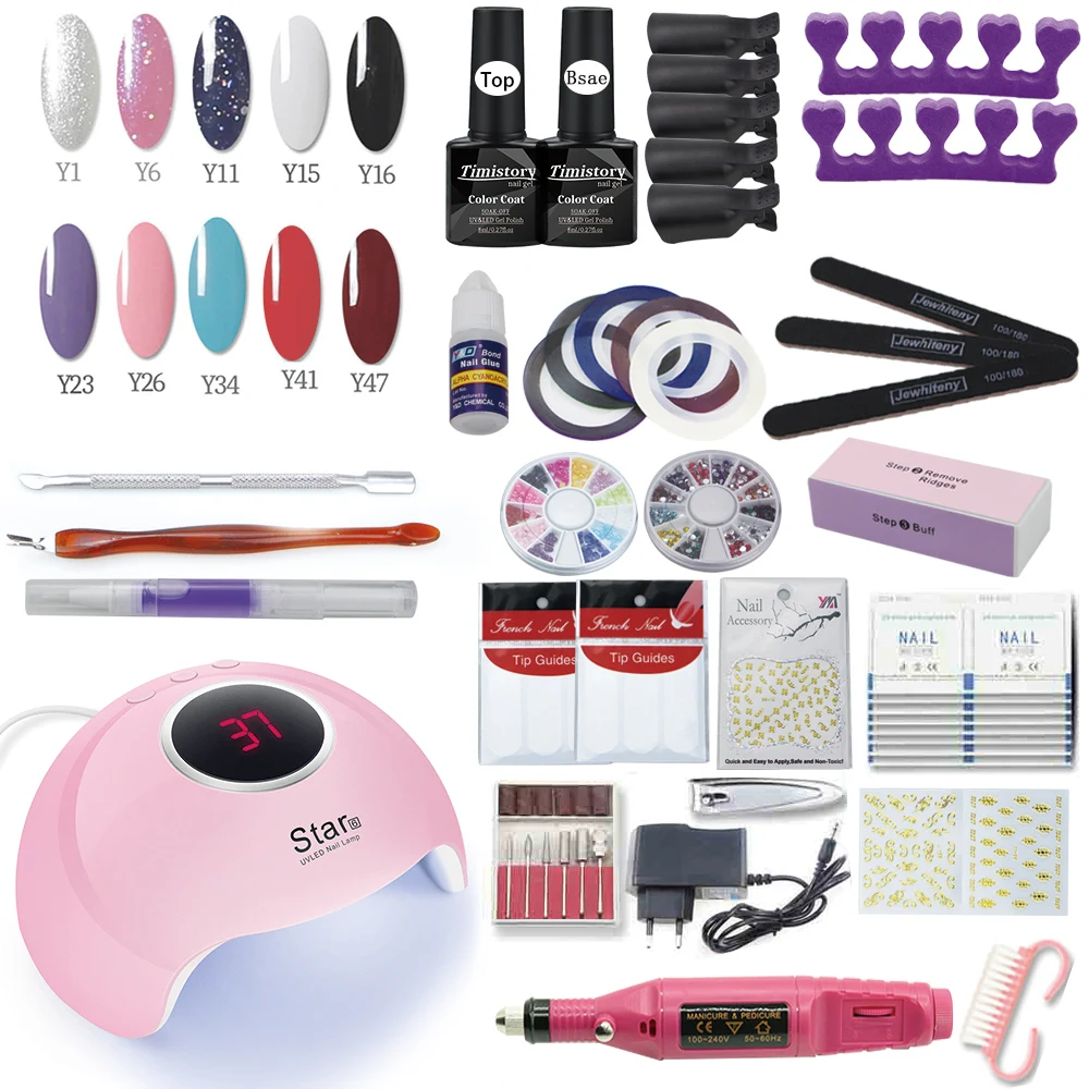 10 color 36W Lamp Набор для ногтей 120/54/36 Вт Светодиодный светильник ногтя 20/10 Цвет польский, содержащий базовое, топовое покрытие расширение гель Электрический Фрезер для ногтей, сверлильный био-Гели Soak Off маникюрный набор - Цвет: 10 color 36W Lamp