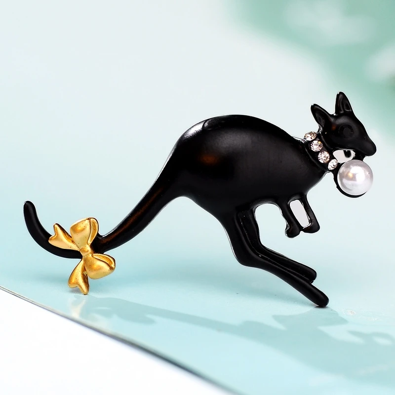 KingDeng Кенгуру Броши Для Женщин Симпатичные Pin Pearl Черные Мужские Аксессуары