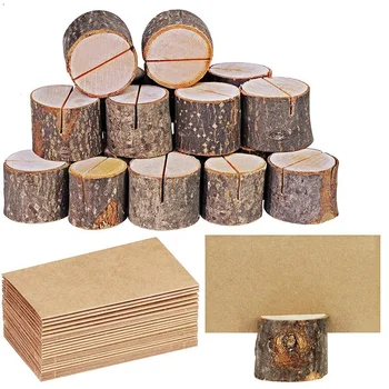 

Wood Pile Name Place Card Photo Holders Wooden Bark Memo Holder Stump Shape Menu Number Memo Stand Wedding Party Decor