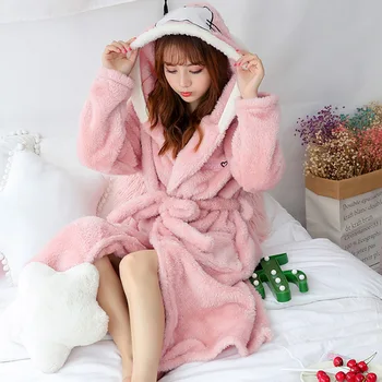 

Pink Winter Pajamas Coral Fleece Nightdress Gown Women Sleepshirt Thick Warm Nightgown Pyjama Long Sleeve Robe Lounge Homewear