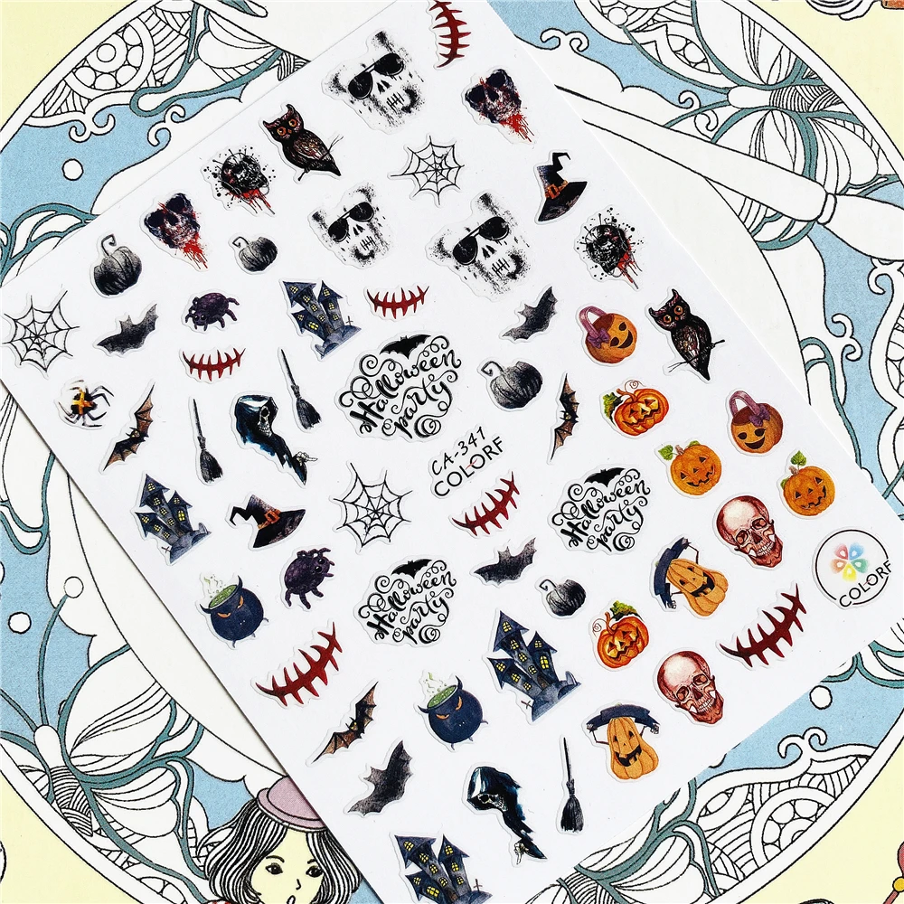 

CA-338 CA-339 CA-341 CA-345 Halloween scary pumpkin 3D Back glue Nail Art Stickers Decals Sliders Nail ornament decoration
