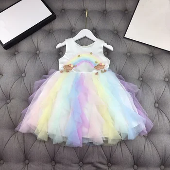 

European and American children's wear 2020 summer new style Sleeveless rainbow star cloud gradient girl baby dress