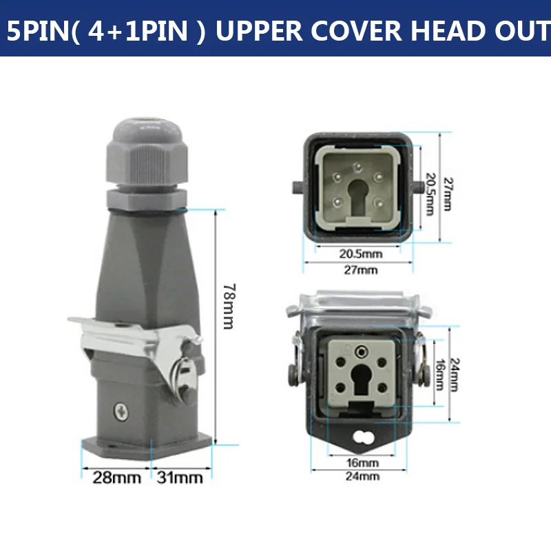 Heavy-Duty Waterproof Heavy Load Connector, Rectangle Aviation Plug Socket, 10A, Male
